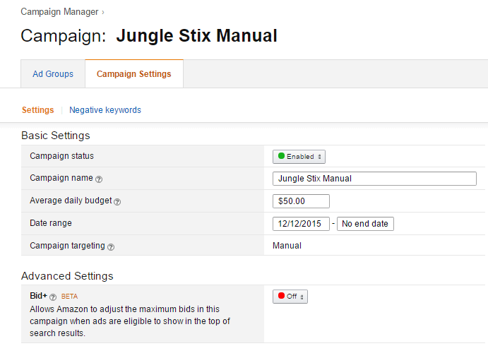 amazon PPC campaign settings