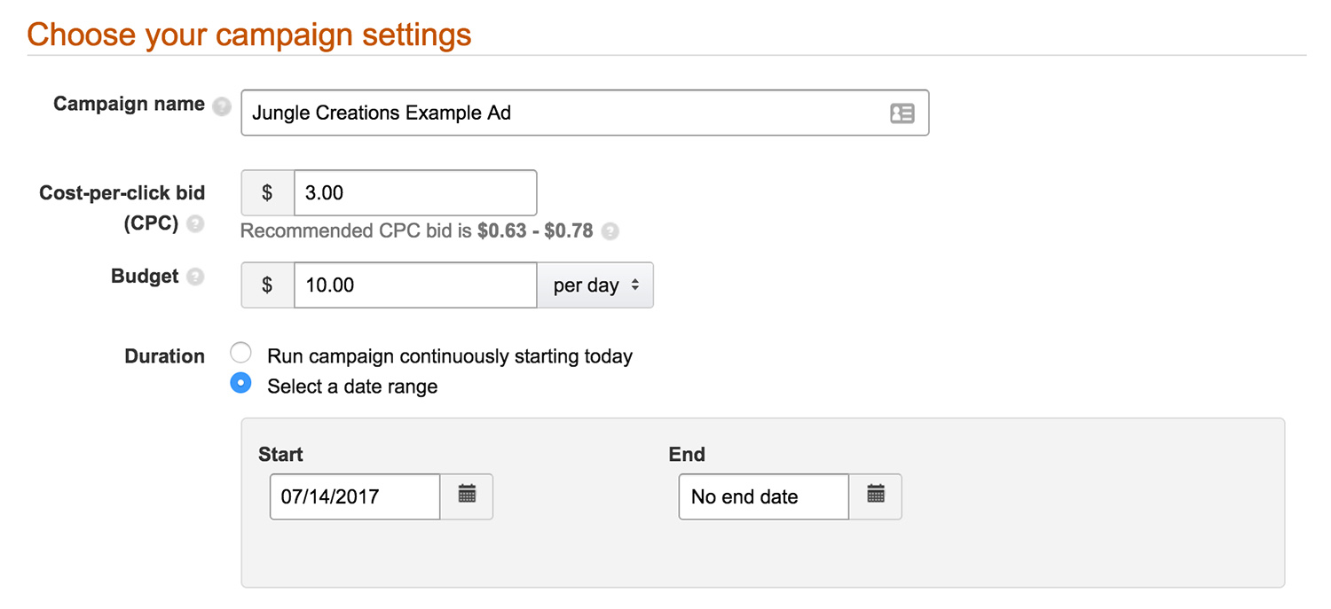 set your bid settings product display ad