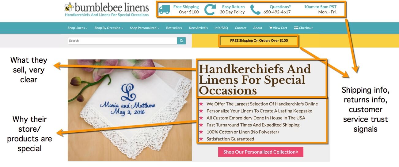 bumblebee linens case study - how the store creates trust