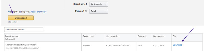 How to create a downloadable keyword report for Amazon PPC
