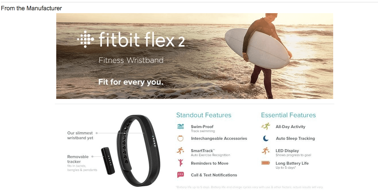 example of a+ content from manufacturer fitbit