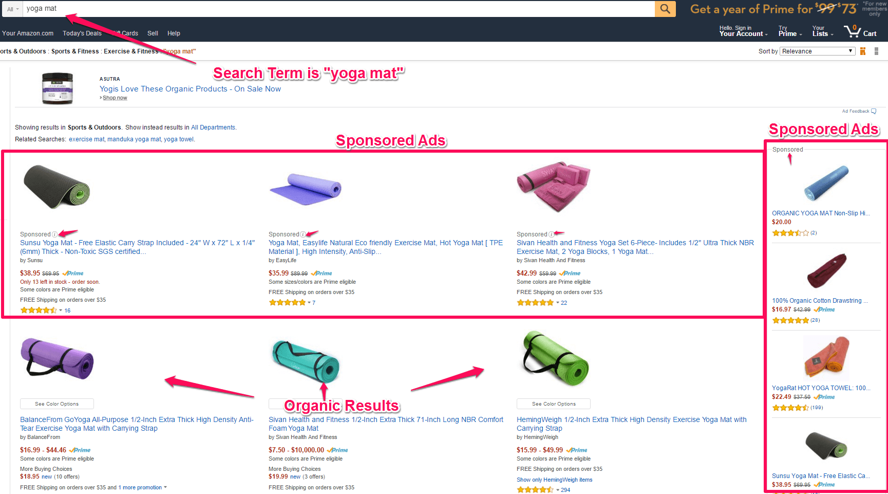 Amazon's Sponsored and Organic results