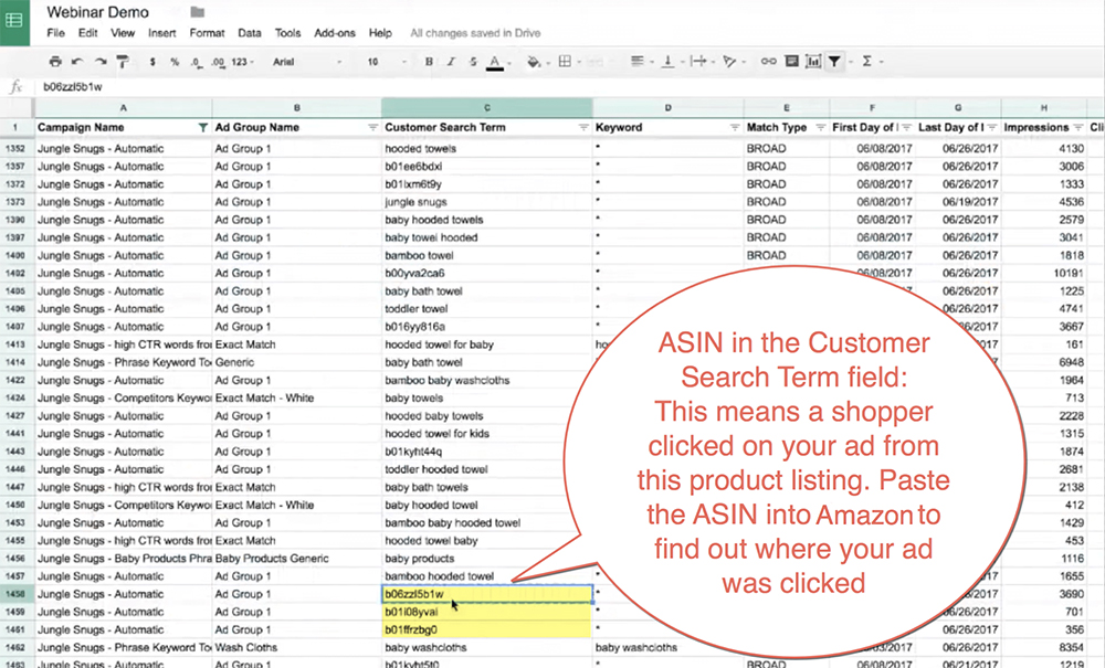 ASIN in customer search term