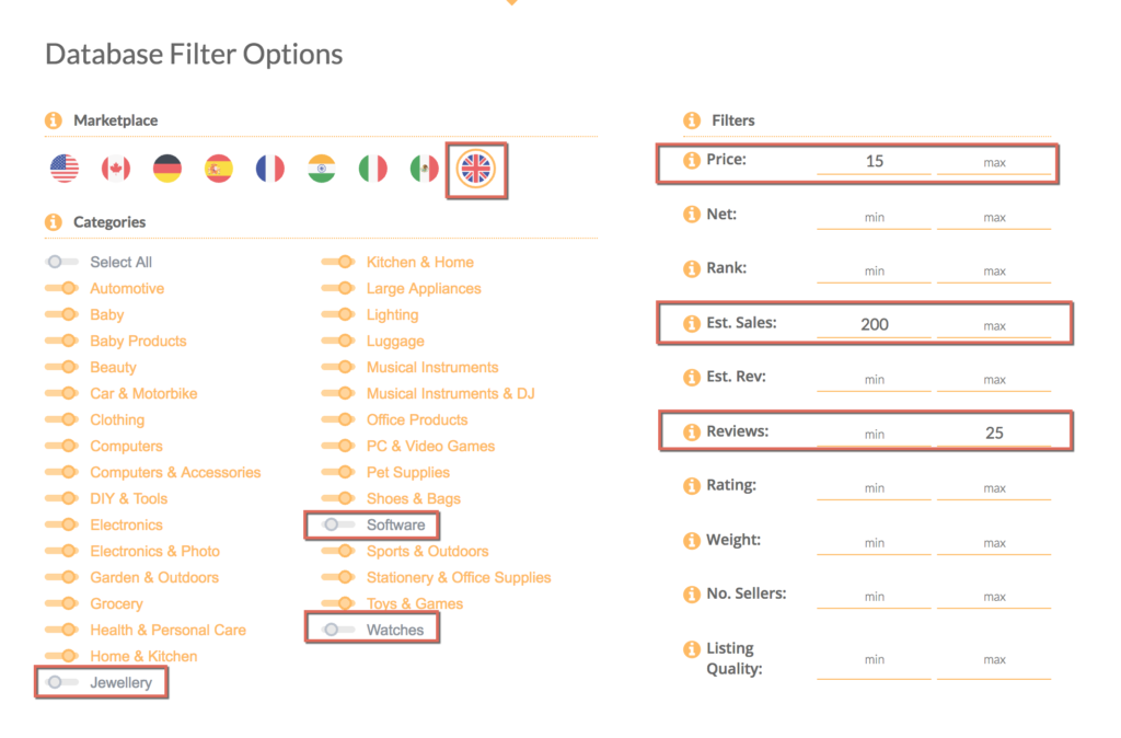 Jungle Scout Web App Filters