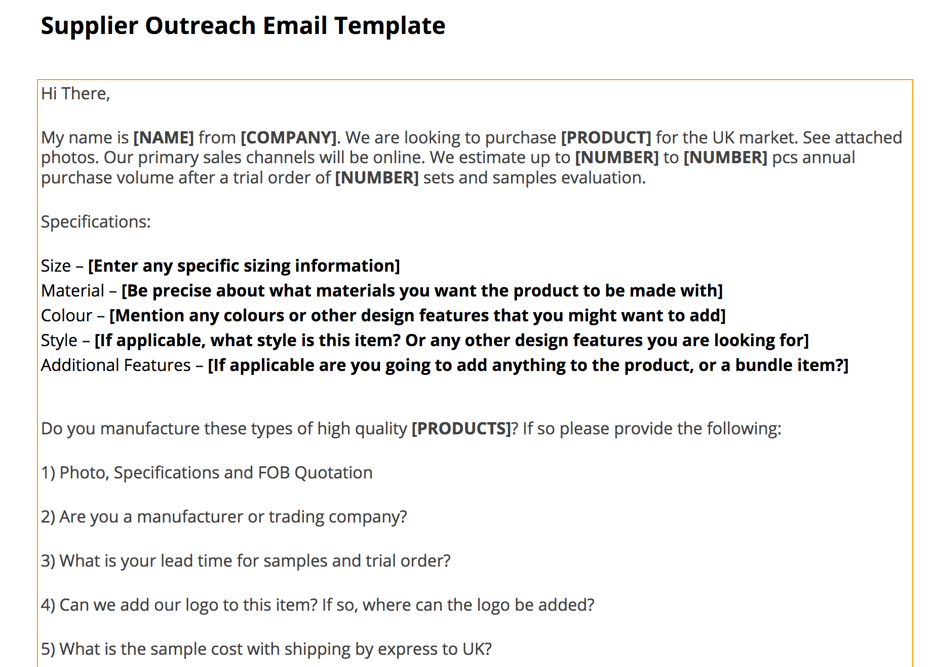 supplier outreach template