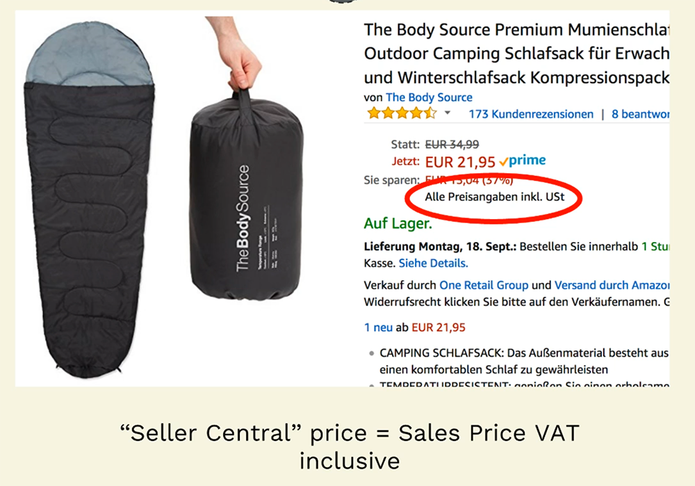 VAT is always included in the selling price