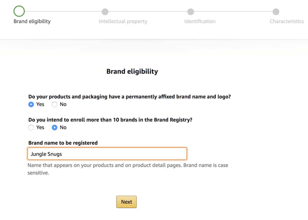 Step 1 - entering the brand registry