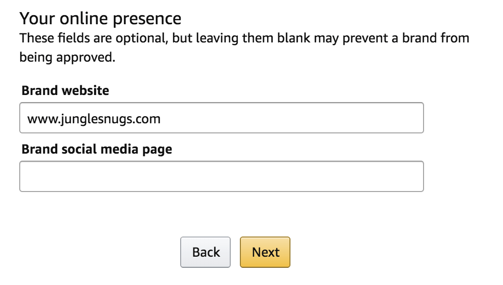 Optional fields amazon brand registry application